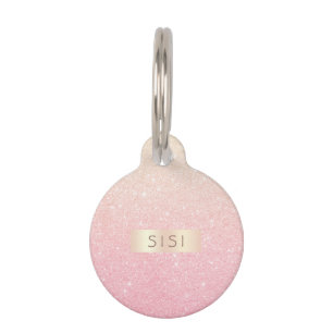 Elegant pretty girly gradient rose gold glitter pet ID tag