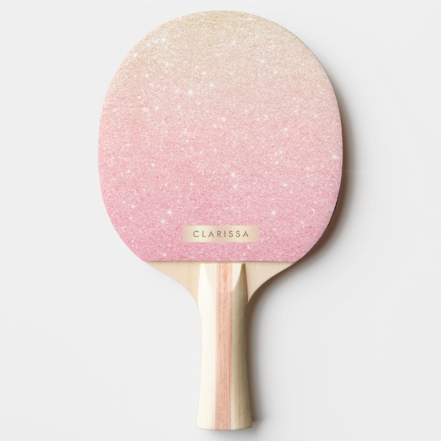 Elegant pretty girly gradient rose gold glitter ping pong paddle (Front)