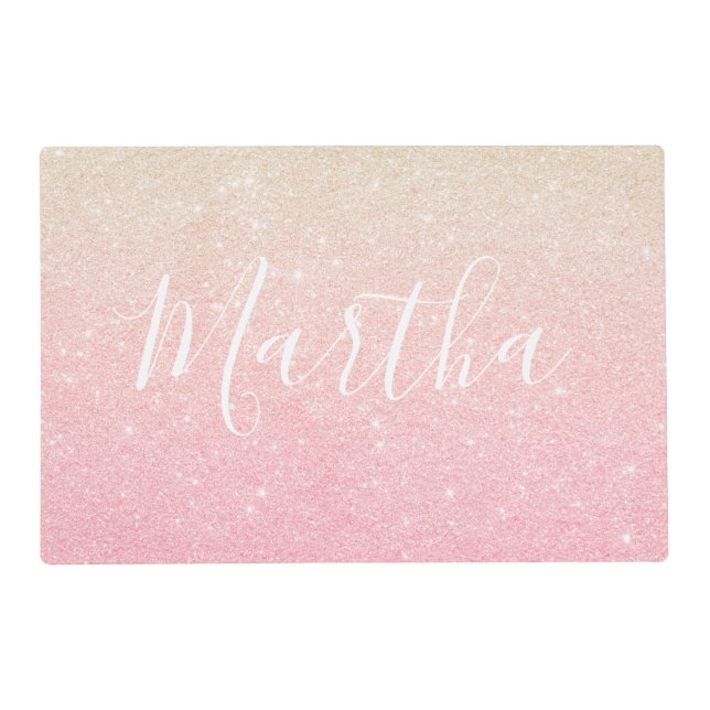 Elegant pretty girly gradient rose gold glitter placemat (Front)
