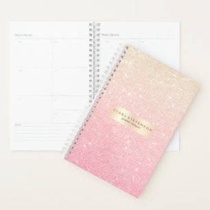 Elegant pretty girly gradient rose gold glitter planner