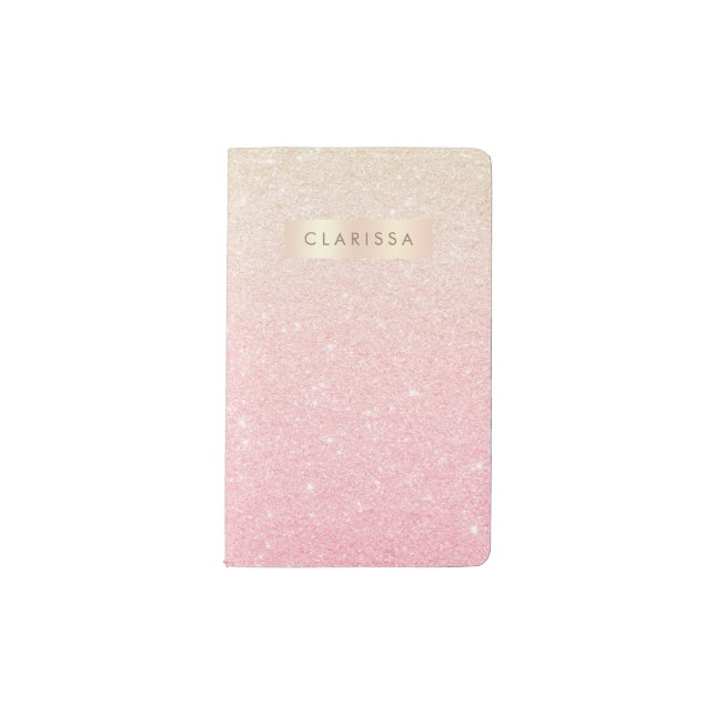 Elegant pretty girly gradient rose gold glitter pocket moleskine notebook (Front)