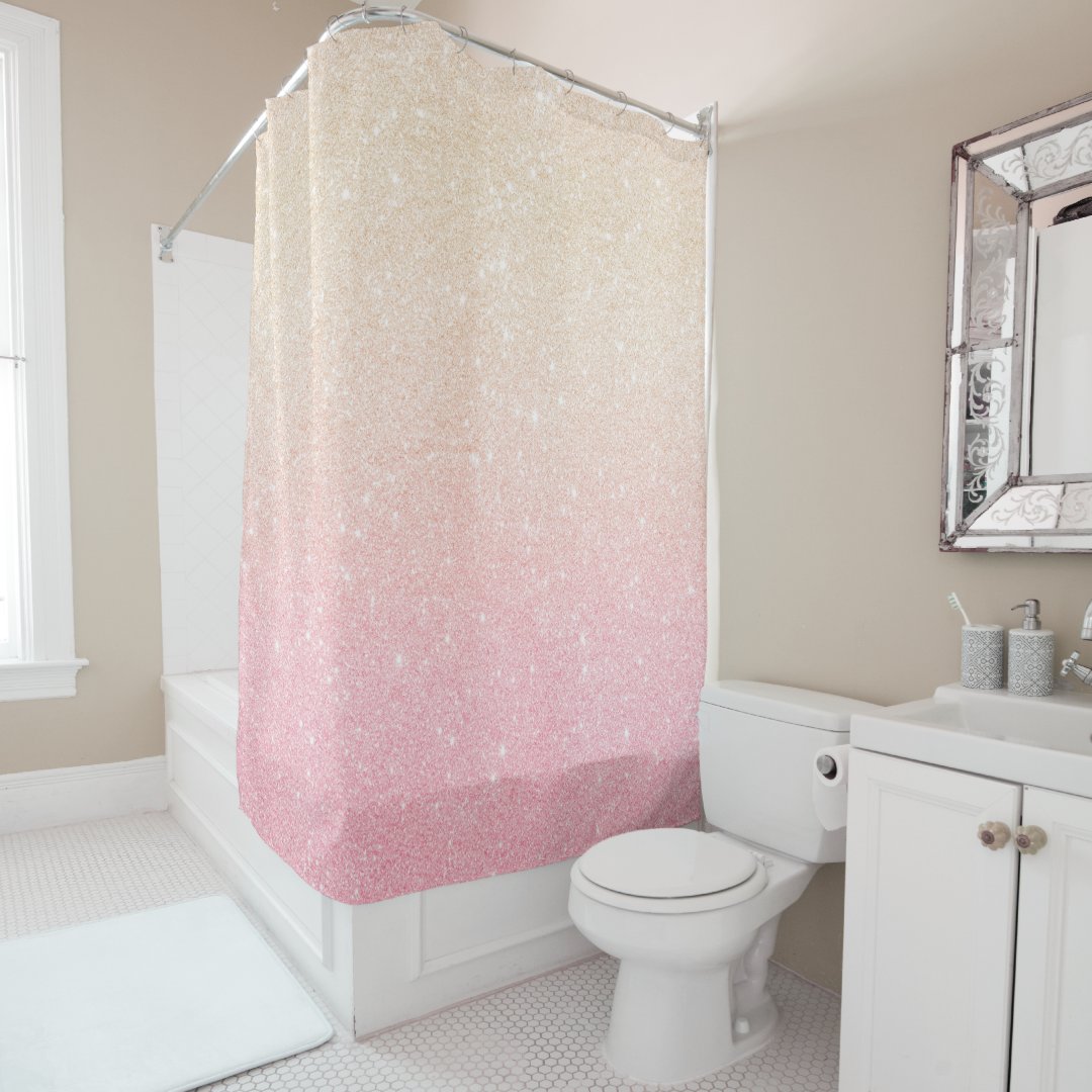 Elegant pretty girly gradient rose gold glitter shower curtain Zazzle
