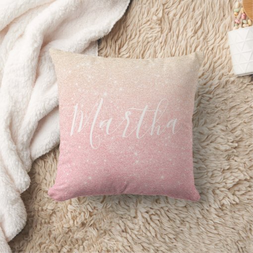 Elegant pretty girly gradient rose gold glitter throw pillow Zazzle