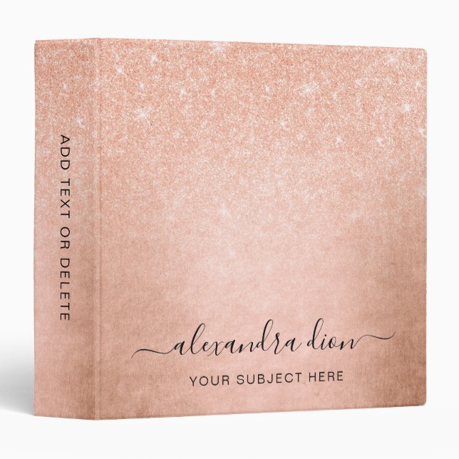 Elegant pretty gradient copper rose gold glitter 3 ring binder (Front/Spine)