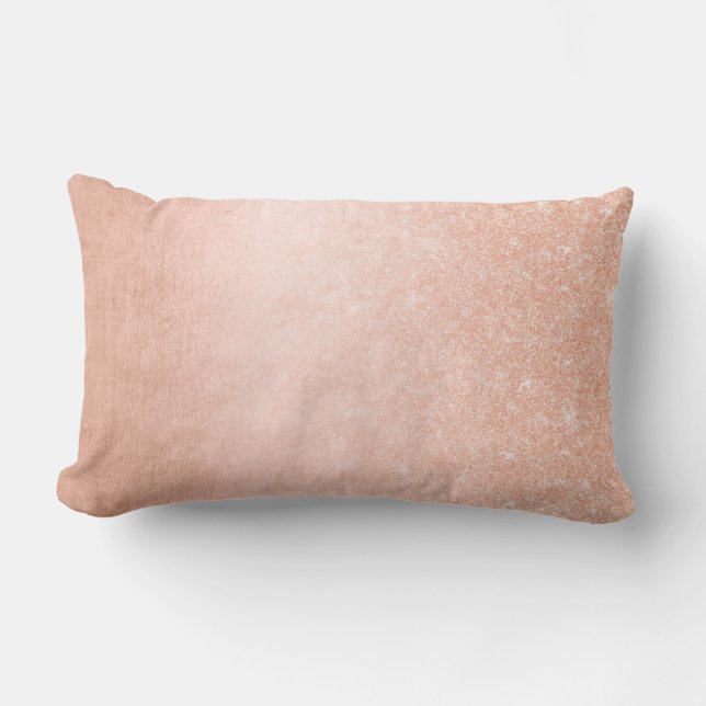Elegant pretty gradient copper rose gold glitter lumbar pillow (Front)