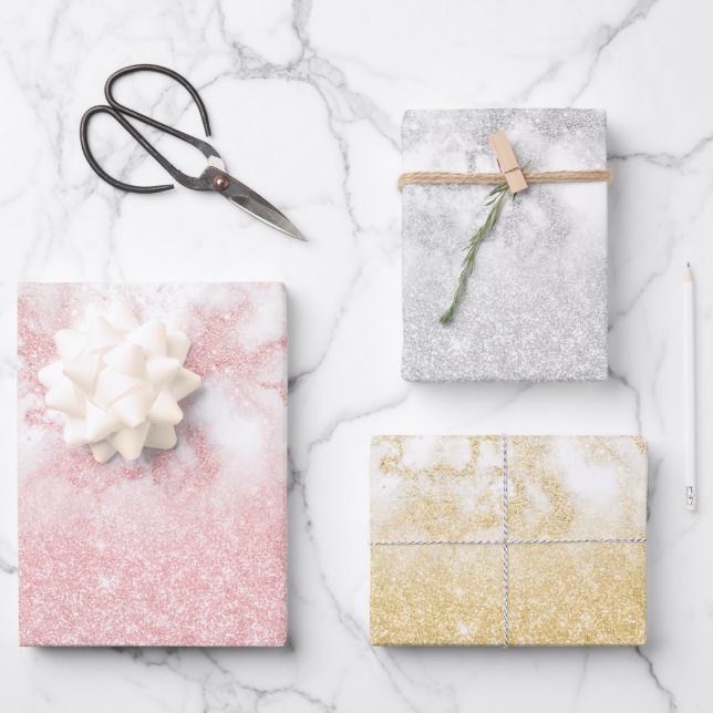 Elegant pretty gradient glitter marble wrapping paper sheets (Front)
