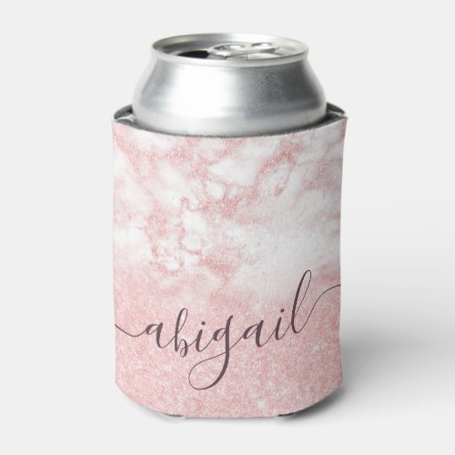 Elegant pretty gradient rose gold glitter marble can cooler