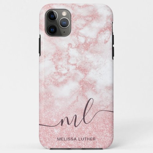 Elegant pretty gradient rose gold glitter marble iPhone 11 pro max case