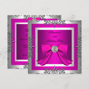 Elegant Pretty Hot Pink Silver Birthday Party Invitation