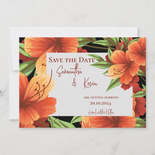 Elegant Pretty Orange Floral Wedding Save The Date