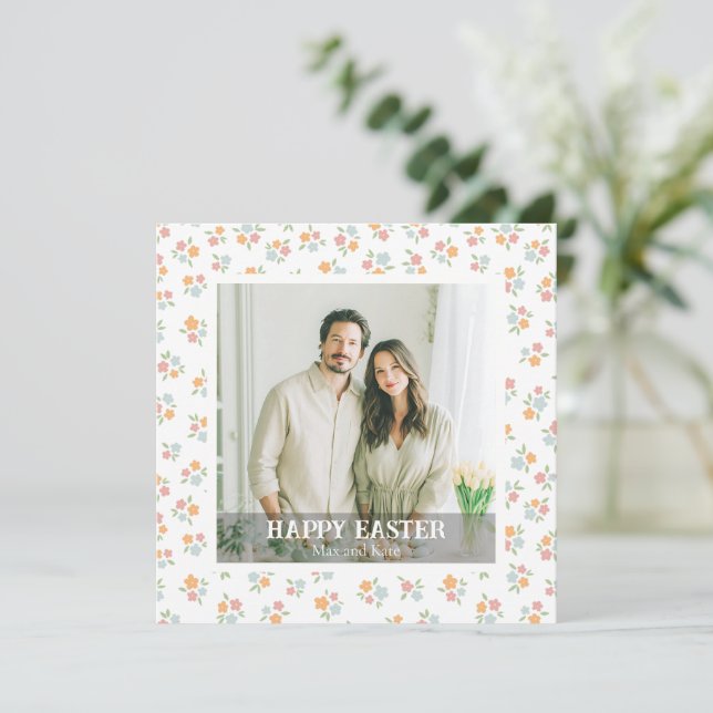Elegant Pretty Pastel Chic Photo Happy Easter Eggs Holiday Card (Standing Front)