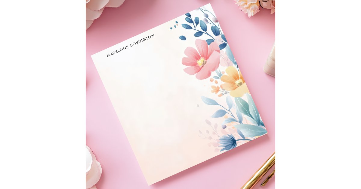 Elegant Pretty Pastel Floral Personalized Name Notepad | Zazzle