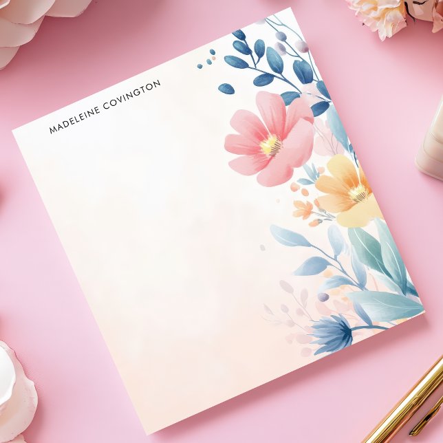 Elegant Pretty Pastel Floral Personalized Name Notepad (Creator Uploaded)