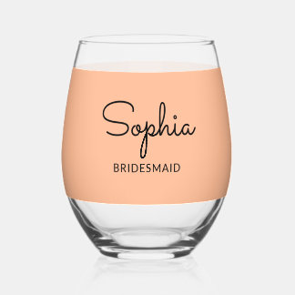 Elegant Pretty Peach Wedding Bridesmaid Keepsake Stemless Wine Glass
