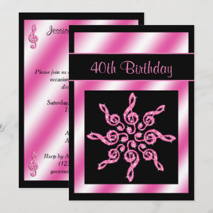 Elegant, Pretty Pink Circle Of Music 40th Birthday Invitation