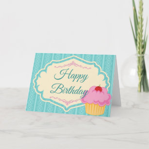 Elegant Pretty Pink Cupcake Happy Birthday Card