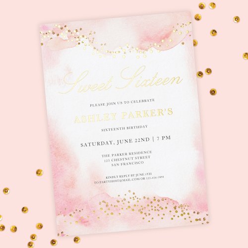 Elegant Pretty Pink Gold Glitter Sweet 16 Birthday