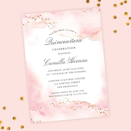 Elegant Pretty Pink Gold Quinceaera Birthday Invitation