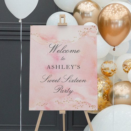 Elegant Pretty Pink Gold Sweet 16 Welcome Sign