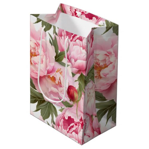Elegant Pretty Pink Peonies Floral Holiday Medium Gift Bag