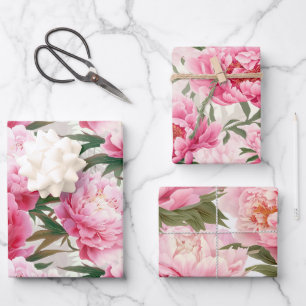 Elegant Pretty Pink Peonies Floral Holiday Wrapping Paper Sheets