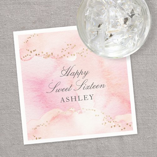 Elegant Pretty Pink Watercolor Gold Glitter Party Napkins