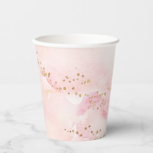 Elegant Pretty Pink Watercolor Gold Glitter Party Paper Cups