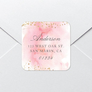 Elegant Pretty Pink Watercolor Return Address Square Sticker
