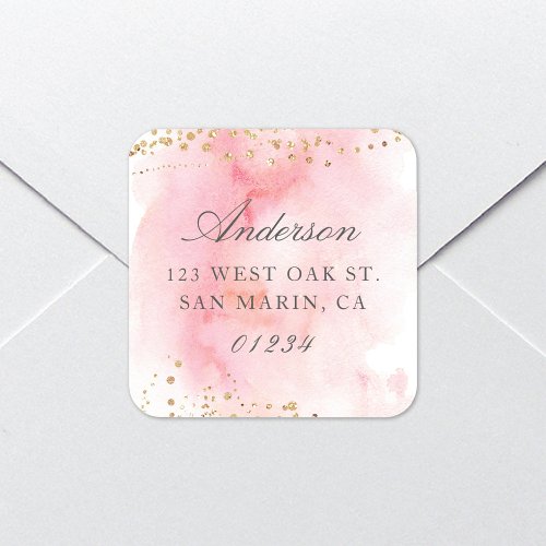 Elegant Pretty Pink Watercolor Return Address Square Sticker