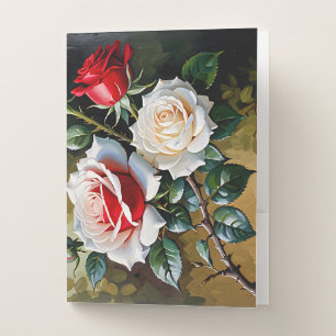 Elegant Pretty pink white red roses oil painting Pocket Folder