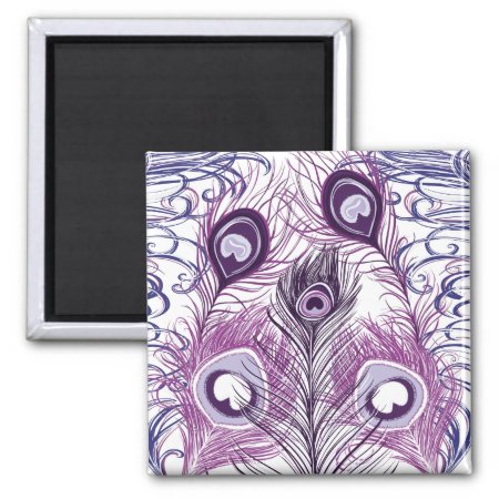 Elegant Pretty Purple Peacock Feathers Design Magnet