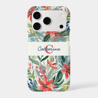 Elegant Pretty Red Poinsettia Flowers Monogrammed iPhone 17 Pro Case