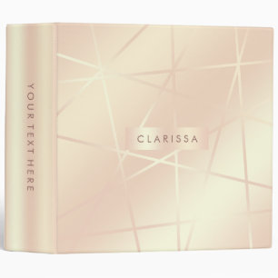 Elegant pretty rose gold & blush pink geometric 3 ring binder