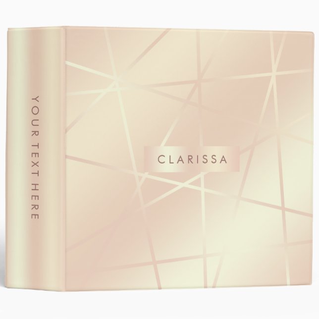Elegant pretty rose gold & blush pink geometric 3 ring binder (Front/Spine)