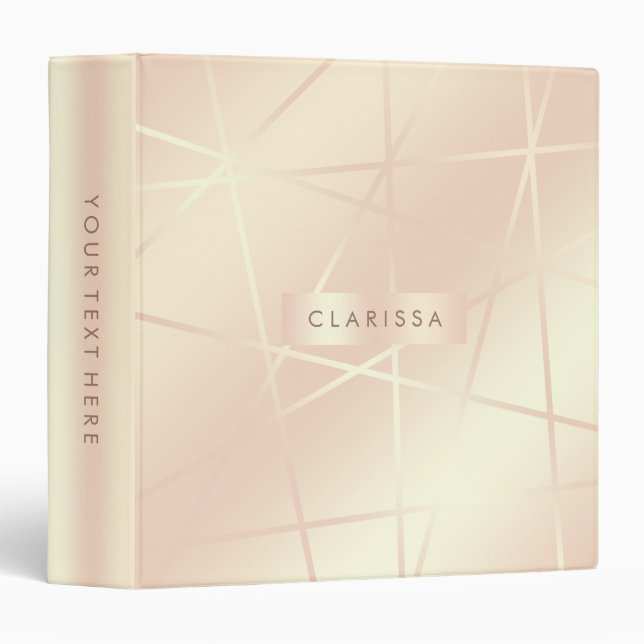Elegant pretty rose gold & blush pink geometric 3 ring binder (Front/Spine)