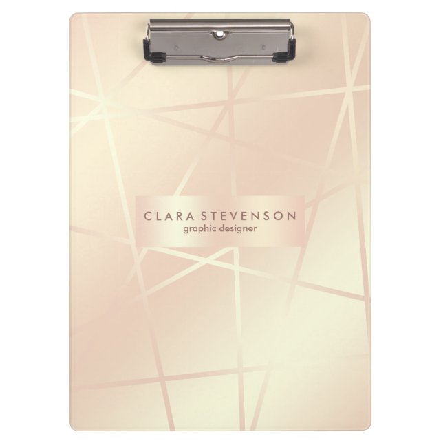 Elegant pretty rose gold & blush pink geometric clipboard (Front)
