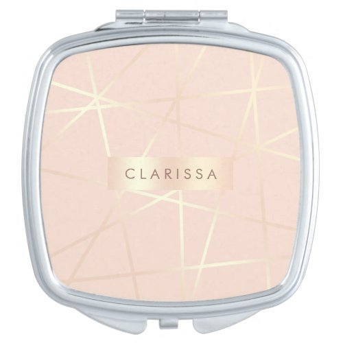 Elegant pretty rose gold  blush pink geometric compact mirror