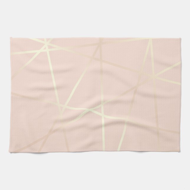 Elegant pretty rose gold & blush pink geometric kitchen towel (Horizontal)