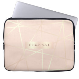 Elegant pretty rose gold &amp; blush pink geometric laptop sleeve