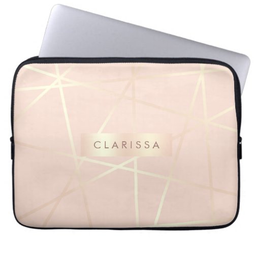 Elegant pretty rose gold  blush pink geometric laptop sleeve