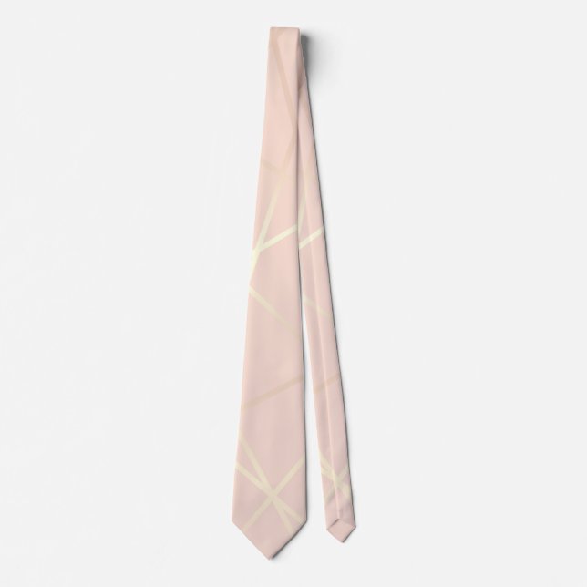 Elegant pretty rose gold & blush pink geometric neck tie (Front)