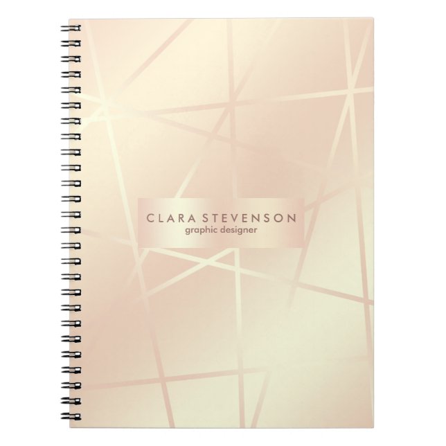Elegant pretty rose gold & blush pink geometric notebook (Front)