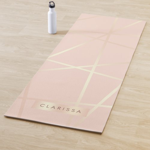 Elegant pretty rose gold  blush pink geometric yoga mat