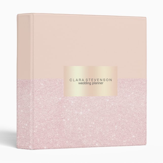 Elegant pretty rose gold glitter & blush pink 3 ring binder (Front/Spine)