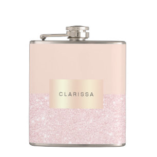Elegant pretty rose gold glitter & blush pink flask