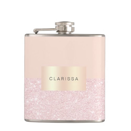 Elegant pretty rose gold glitter  blush pink flask