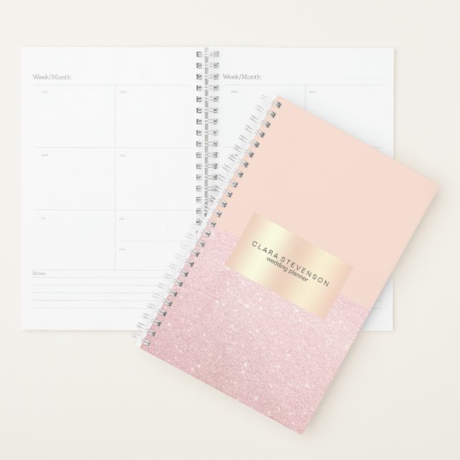 Elegant pretty rose gold glitter & blush pink planner (Display)