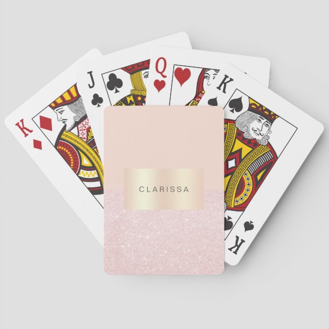 Elegant pretty rose gold glitter & blush pink poker cards (Back)