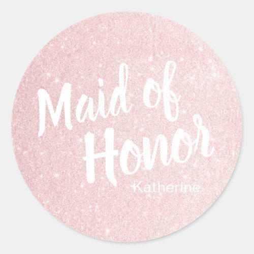 Elegant pretty rose gold glitter maid of honor classic round sticker