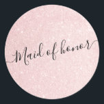 Elegant pretty rose gold glitter maid of honor classic round sticker<br><div class="desc">Faux rose gold glitter maid of honor design.</div>